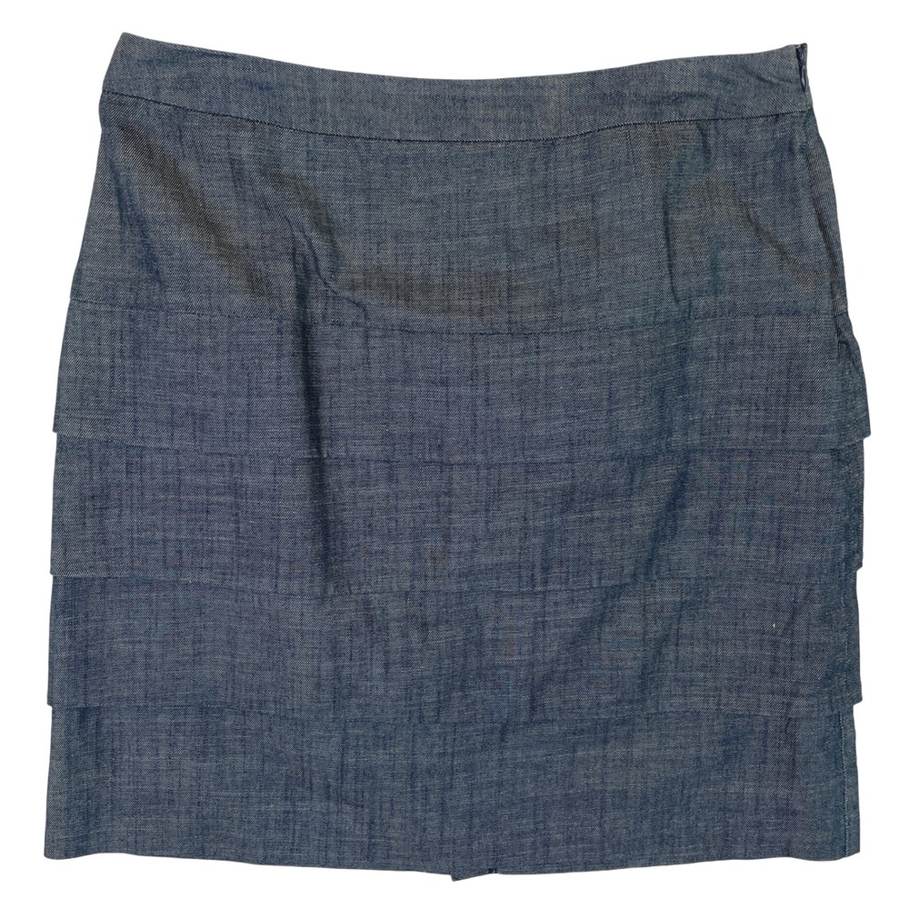 Larry Levine Stretch Skirt Tiered‎ Denim Blue Size 12 Womens Career